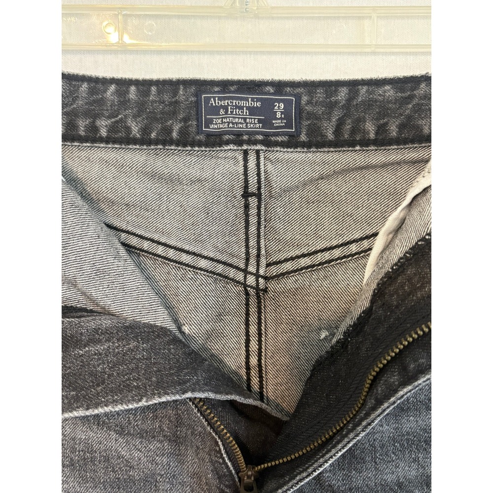 Abercrombie & Fitch Zoe Natural Rise Vintage A-Line Denim Mini Skirt Black 29 8R - Picture 6 of 12